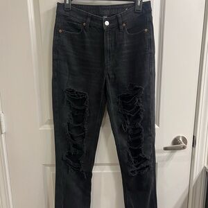 American Eagle Outfitters Black Ripped Straight Leg Jeans Size 6R